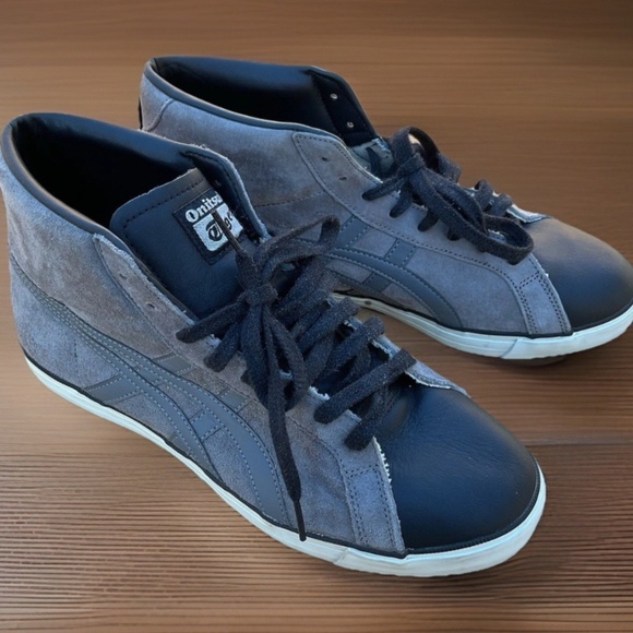RARE Onitsuka Tiger ASICS Mens 9.5 Black Leather Gray Suede Fabre Hi Tops Shoes - Picture 1 of 11